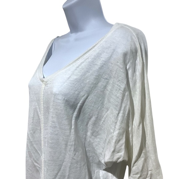 EILEEN FISHER Size XS Ivory 100% Linen Scoop Neck Dolman Sleeve Tee Shirt - Picture 4 of 9